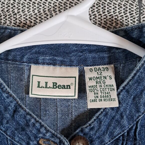 Vintage LL Bean Long Sleeve Denim Maxi Dress Sz 12 Cottagecore Prairie Homestead - Picture 5 of 5